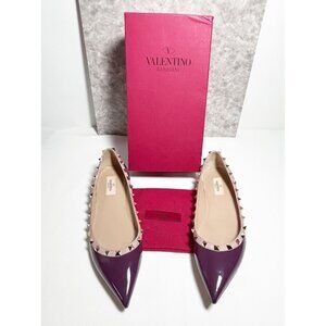 Valentino Garavani Patent Rockstud Ballerina Flats in Dark Purple - Sz 40 (9.5)